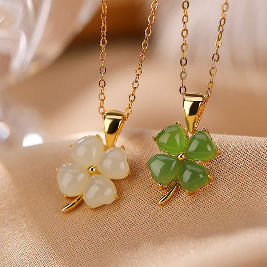 Jade 925 Sterling Silver Hetian White Jade Cyan Jade Luck Four Leaf Clover Happiness Necklace Pendant