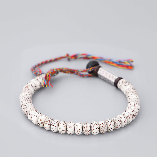 042 Om Mani Padme Hum Tibetan Bodhi Seed Bracelet Multicolored Thread with Six-Character Mantra