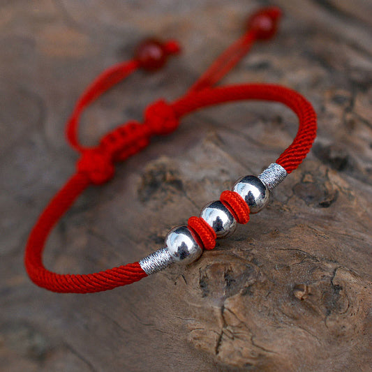 Ancient Tibetan Buddhist Red String Tradition 925 Sterling Silver Lucky Bead Protection Red String Bracelet