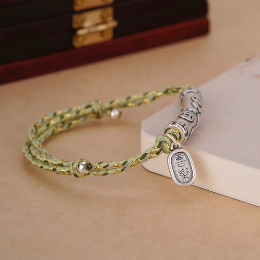 Ancient Tibetan Buddhist Red String Tradition 999 Sterling Silver Fu Character Copper Coin Design Fortune Bracelet