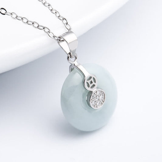 Jade 925 Sterling Silver Peace Buckle Jade Coin Luck Necklace Pendant