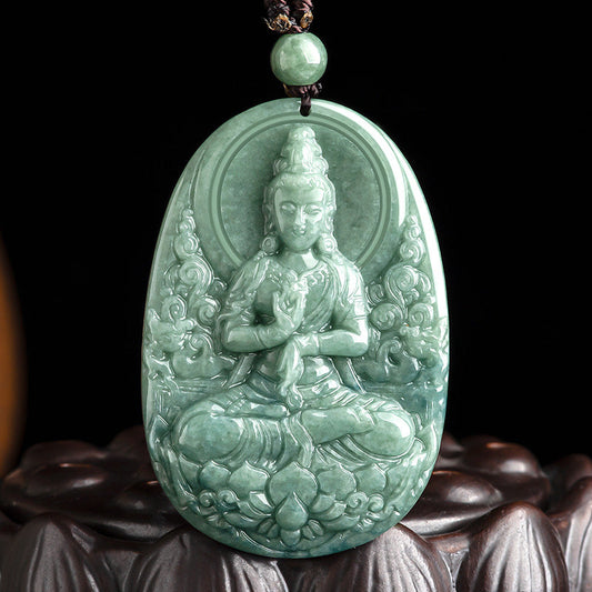 Jade Natural Jade Avalokitesvara Amulet Wealth Necklace Pendant