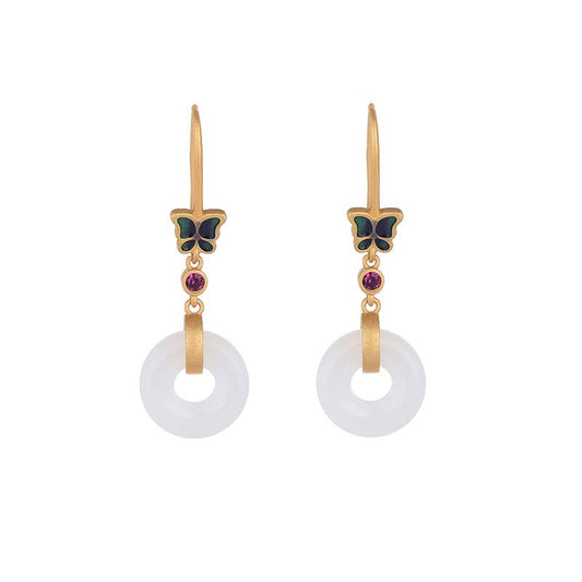 Jade FengShui White Jade Butterfly Fortune Earrings