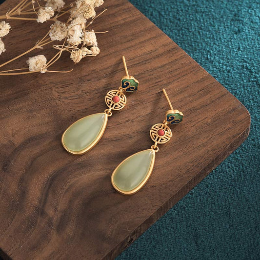 Jade FengShui Jade Double Happiness Fortune Earrings