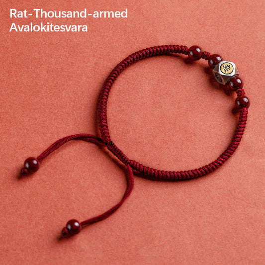 Ancient Tibetan Buddhist Red String Tradition 925 Sterling Silver Chinese Zodiac Natal Buddha Cinnabar Calm Bracelet