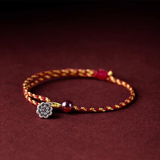 Ancient Tibetan Buddhist Red String Tradition Handcrafted Red Gold Rope Lotus Peace And Joy Charm Braid Bracelet