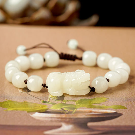 Jade Natural Hetian White Jade PiXiu Wealth String Bracelet