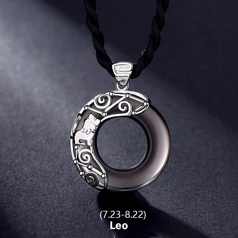 Spirituality Buddha Karma 12 Constellations of the Zodiac Ice Obsidian Blessing Round Pendant Necklace