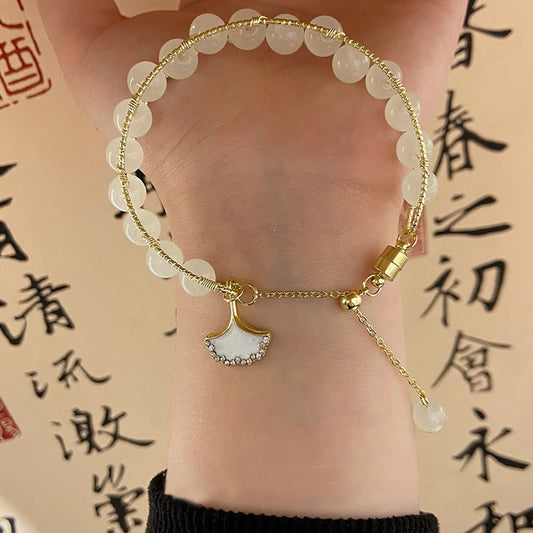 Jade  Ginkgo Leaf Jade Bead Luck Bracelet