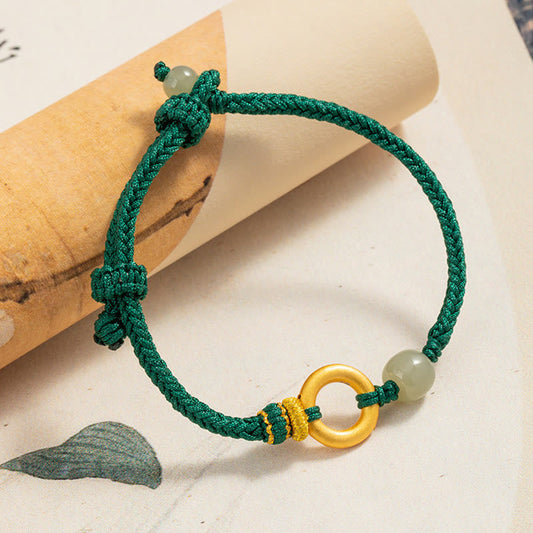 Ancient Tibetan Buddhist Red String Tradition 999 Sterling Silver Peace Buckle Hetian Jade Bead Luck Green Rope Braided Bracelet