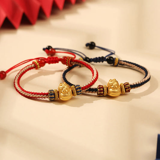 Ancient Tibetan Buddhist Red String Tradition 925 Sterling Silver Baby Dragon Luck Strength Handmade Braided Bracelet