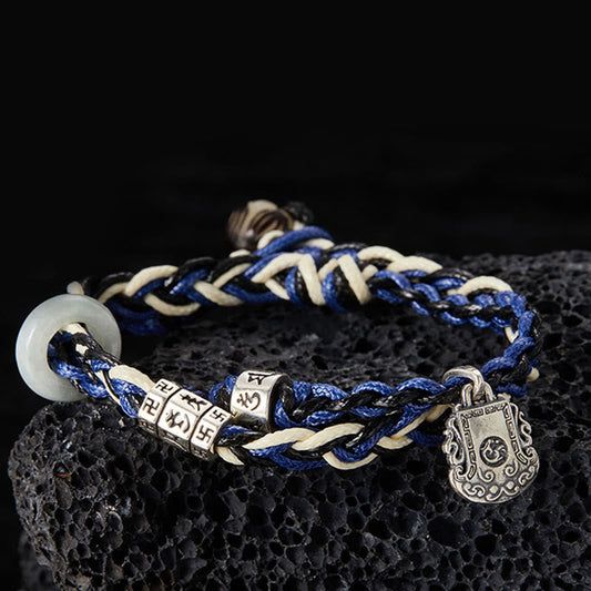 Ancient Tibetan Buddhist Red String Tradition 925 Sterling Silver Om Mani Padme Hum Swastika Handmade Protection Bracelet