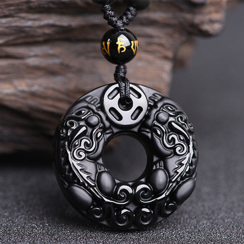 Spirituality Buddha Karma Pixiu Obsidian Wealth Pendant Necklace