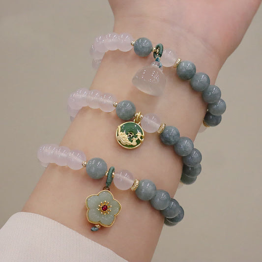 Jade White Agate Jade Lotus Flower Peace Buckle Protection Bracelet
