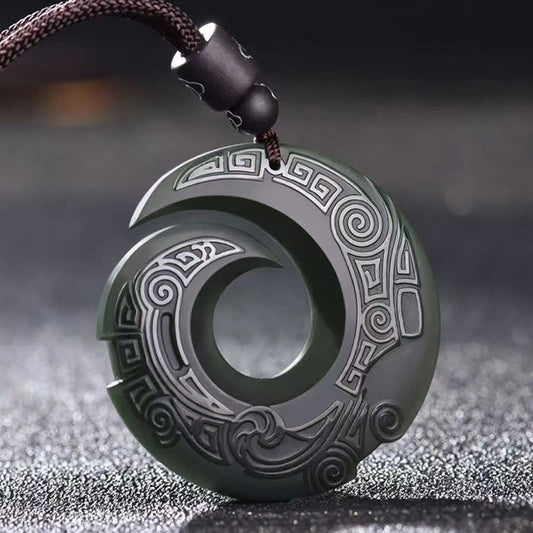 Jade One's Luck Improves Design Patern Hetian Cyan Jade Peace Buckle Luck Necklace Pendant