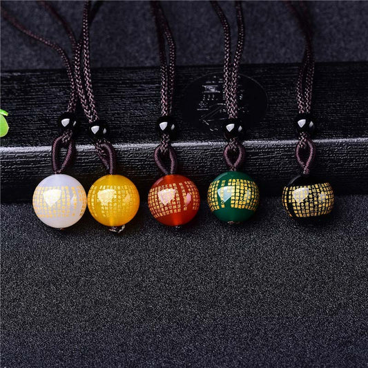 Golden Energy Citrine Tibetan Buddhism Ancient Heart Sutra Necklace
