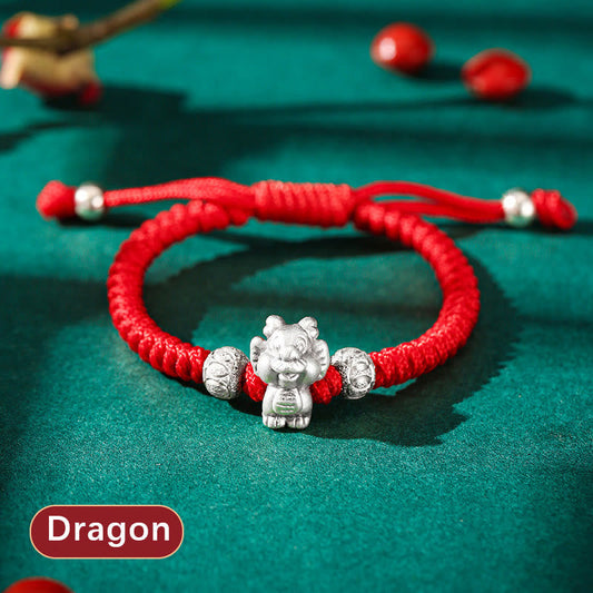 Ancient Tibetan Buddhist Red String Tradition 999 Sterling Silver Chinese Zodiac Red Rope Luck Handcrafted Kids Bracelet