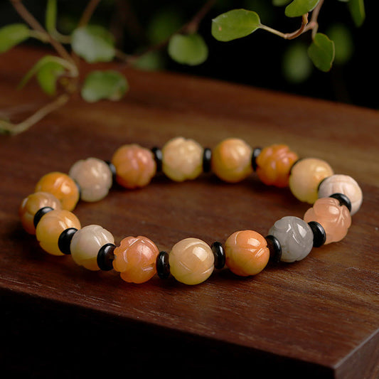 Jade Golden Silk Jade Lotus Wealth Luck Bracelet