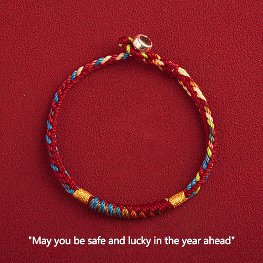 Ancient Tibetan Buddhist Red String Tradition "May You Be Safe And Lucky In The Year Ahead" Multicolored Bracelet