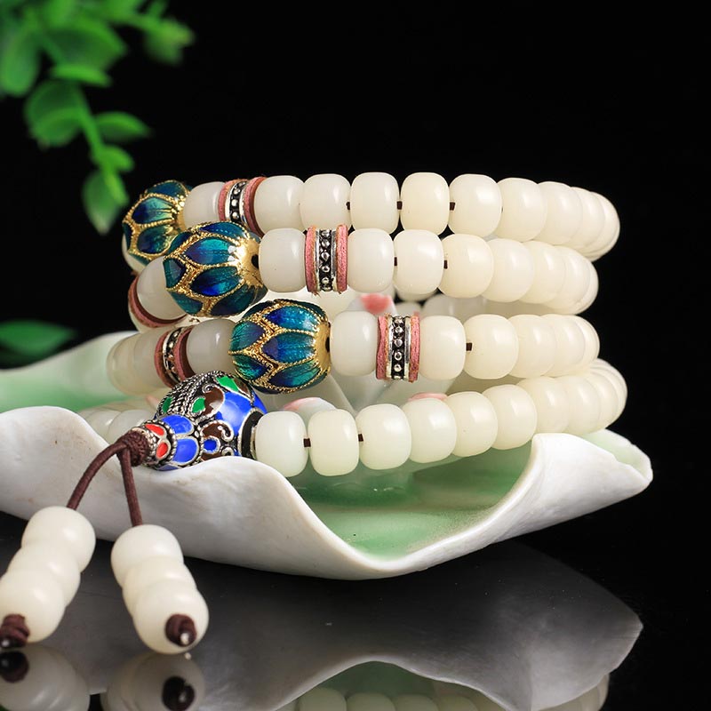 Spirituality Buddha Karma 108 Beads White Bodhi Seed Mala Blessing Bracelet