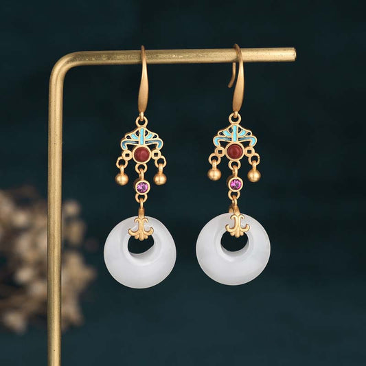 Jade FengShui White Jade Blessing Drop Earrings