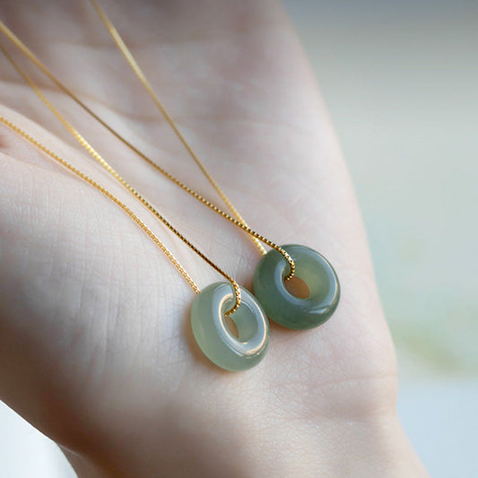 Jade Natural Round Jade Peace Buckle Luck Abundance Necklace Pendant