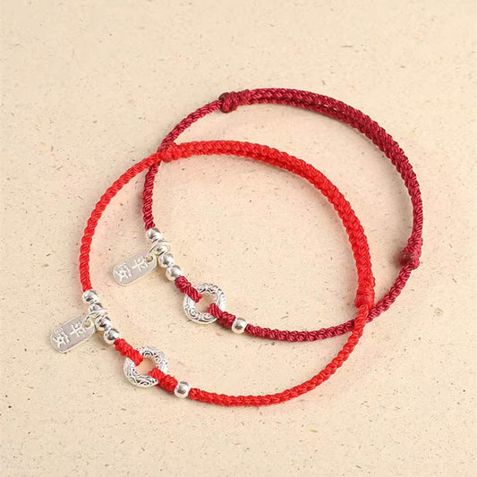 Ancient Tibetan Buddhist Red String Tradition 925 Sterling Silver Auspicious Clouds Peace Buckle Safe And Sound Bracelet Anklet