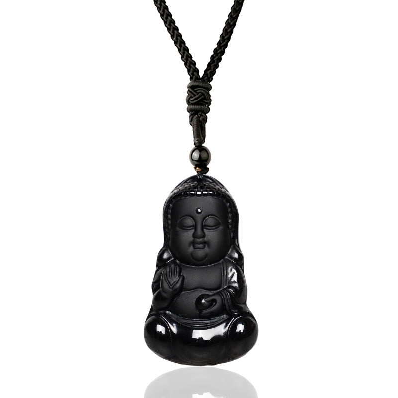 Buddha Energy Necklace Natural Black Obsidian Crystal Buddha Strength Protection Amulet Lucky Charm Pendant Necklace