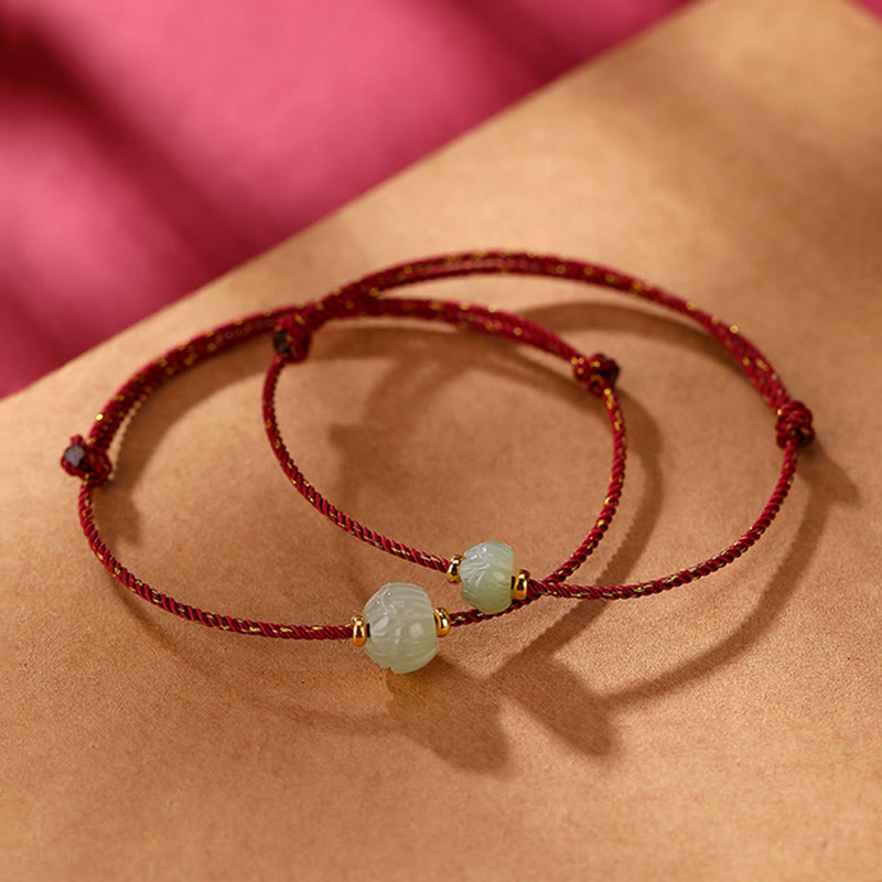 Ancient Tibetan Buddhist Red String Tradition 925 Sterling Silver Plated Gold Hetian Jade Lotus Luck Red String Bracelet