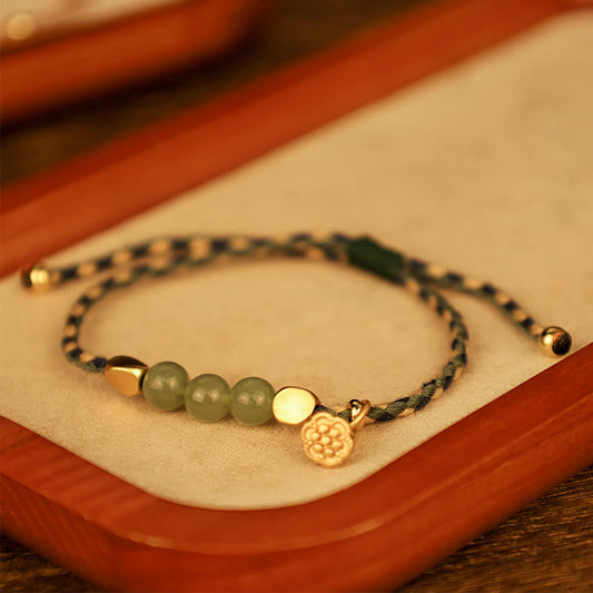 Jade Handcrafted Hetian Jade Lotus Charm Luck Braided Bracelet