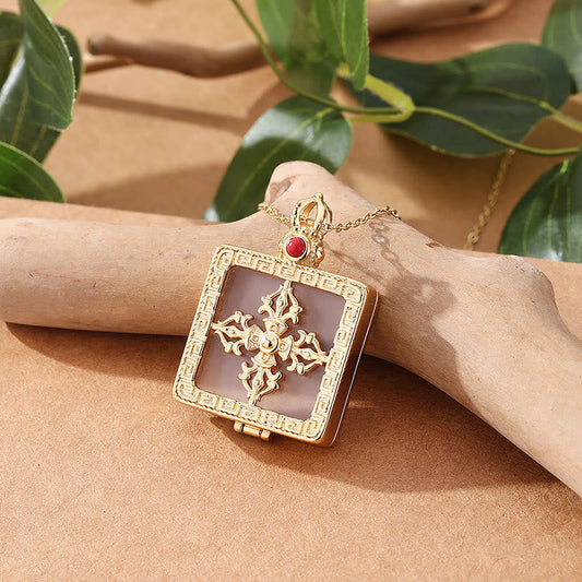 Jade 24K Gold Plated White Jade Double Dorje Protection Luck Necklace Pendant