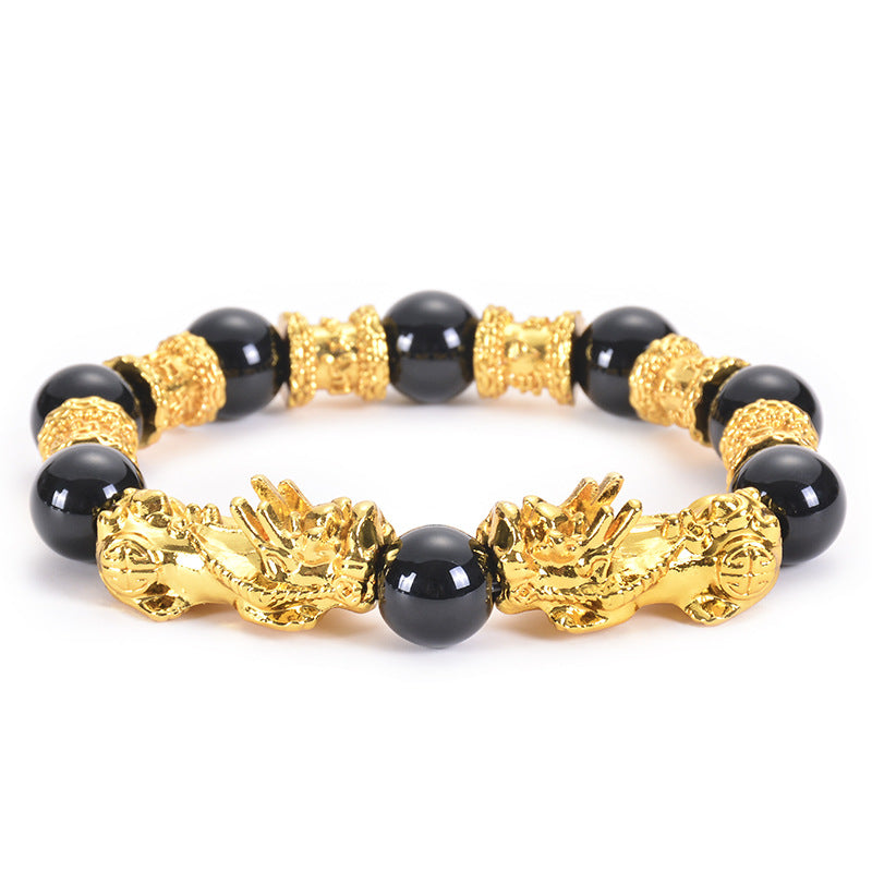 Spirituality Buddha Karma Double Pixiu Obsidian Wealth Bracelet