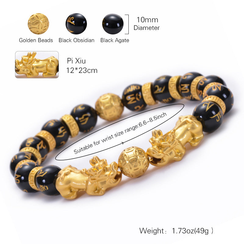 Spirituality Buddha Karma Double Pixiu Obsidian Wealth Bracelet