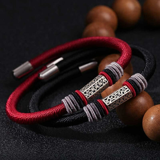 Ancient Tibetan Buddhist Red String Tradition 925 Sterling Silver Om Mani Padme Hum Peace Red String Bracelet