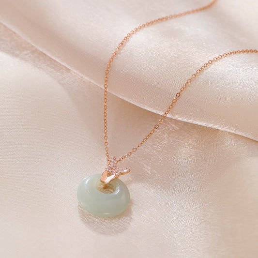 Jade 925 Sterling Silver Natural Hetian Jade Zircon Butterfly Luck Necklace Pendant