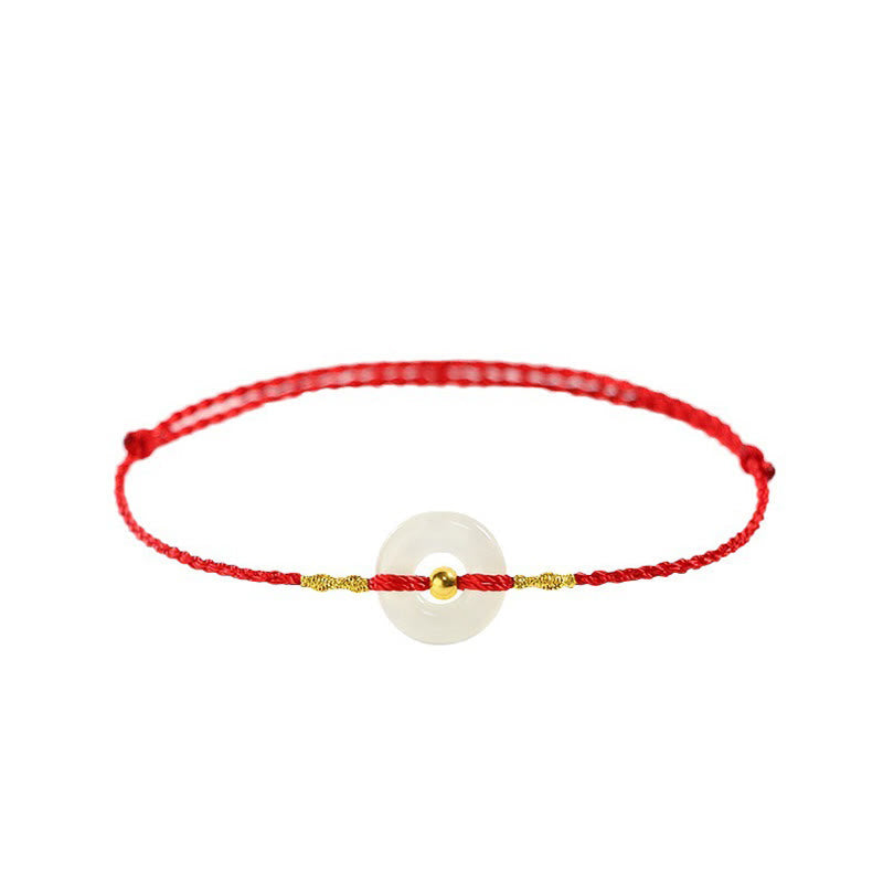 Jade 999 Gold Bead Round Peace Buckle Hetian Jade Luck Abundance Braided Bracelet Anklet