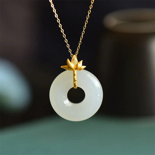 Jade White Jade Lotus Harmony Necklace Pendant