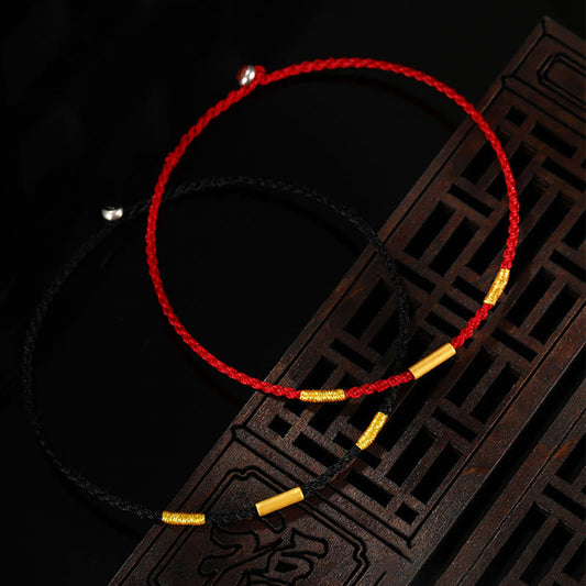 Ancient Tibetan Buddhist Red String Tradition 999 Gold Bead Handmade Four Thread Wishful Knots Braided Protection Bracelet