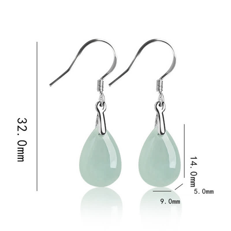 Jade 925 Sterling Silver Jade Water Drop Pattern Luck Prosperity Dangle Earrings