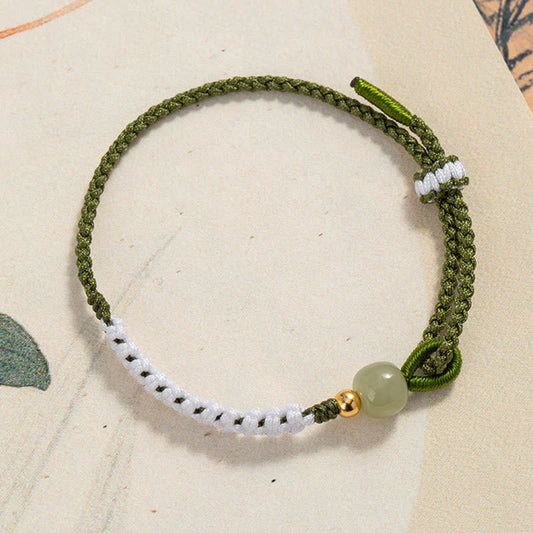 Ancient Tibetan Buddhist Red String Tradition  925 Sterling Silver Hetian Jade Bead Luck Braided Rope Bracelet