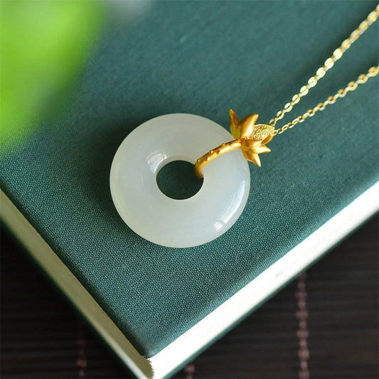 Jade White Jade Lotus Harmony Necklace Pendant