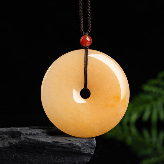 Jade  Round Golden Silk Jade Peace Buckle Wealth Pendant Necklace