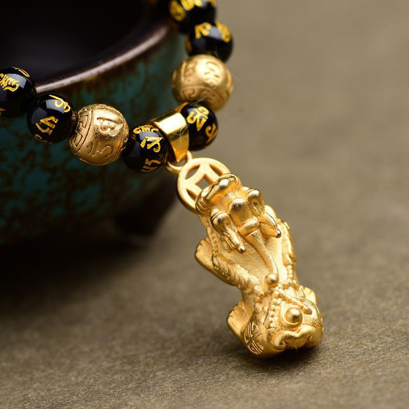Spirituality Buddha Karma FengShui Obsidian PiXiu Wealth Necklace