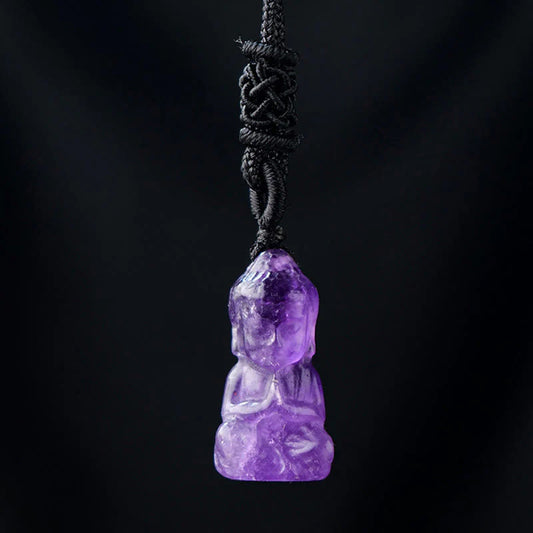 Golden Energy Citrine Various Crystal Amethyst Pink Crystal White Crystal Wealth Solar Plexus Chakra (Third Chakra) Buddha Carved Spiritual Healing Necklace Pendant Decoration