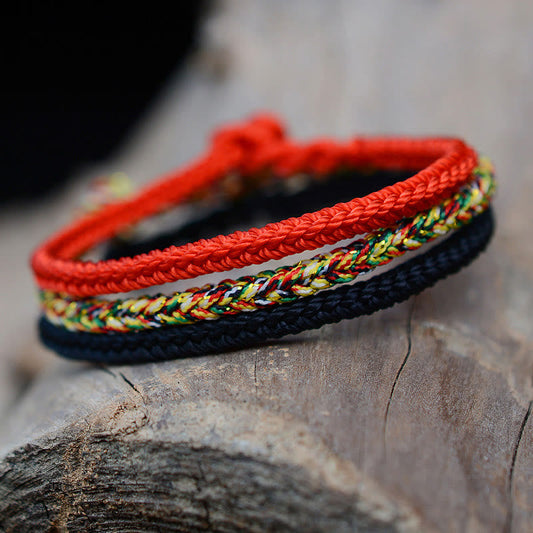 Ancient Tibetan Buddhist Red String Tradition Tibetan Handmade Eight Thread Peace Knot Protection Braided String Bracelet