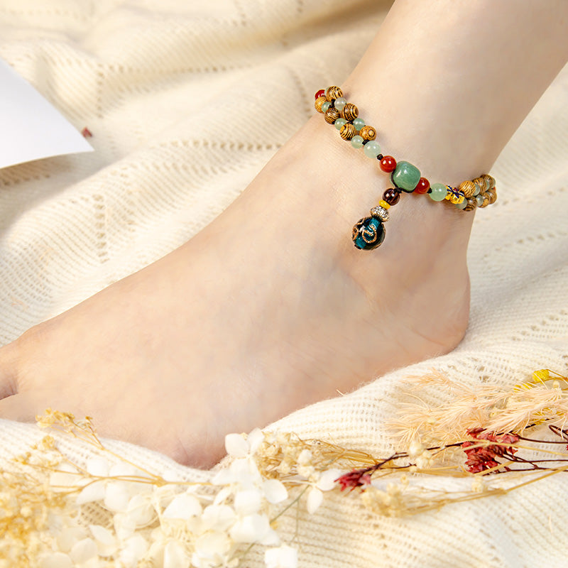 Spirituality Buddha Karma Wenge Wood Green Aventurine Balance Protection Anklet