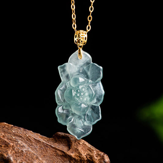 Jade 18K Gold Natural Jade Lotus Pattern Prosperity Necklace Pendant