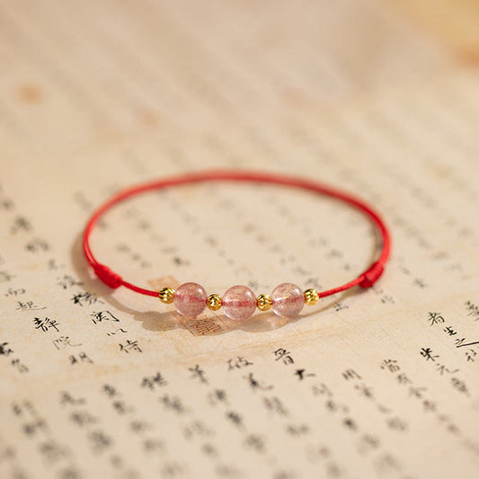 Ancient Tibetan Buddhist Red String Tradition Strawberry Crystal Beads Luck Red String Anklet