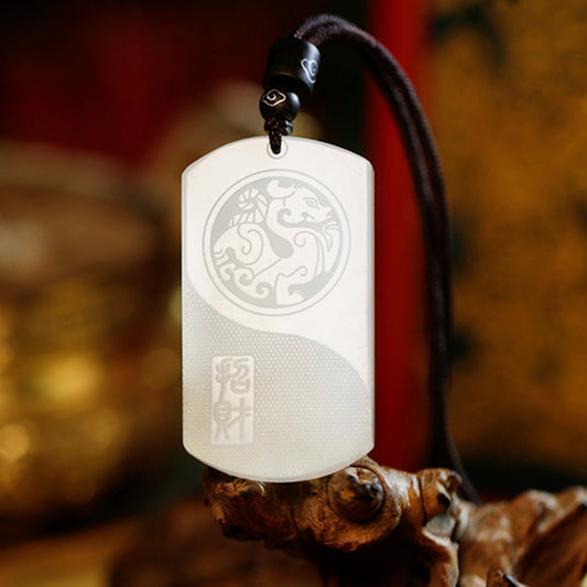 Jade White Jade PiXiu Yin Yang Luck Protection Necklace Pendant