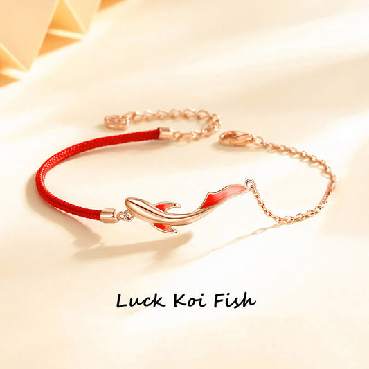 Ancient Tibetan Buddhist Red String Tradition 925 Sterling Silver Luck Koi Fish Lotus Star Braided Red String Bracelet